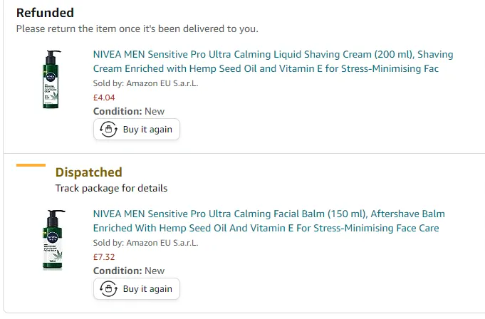 Amazon.UK注文商品配達不能